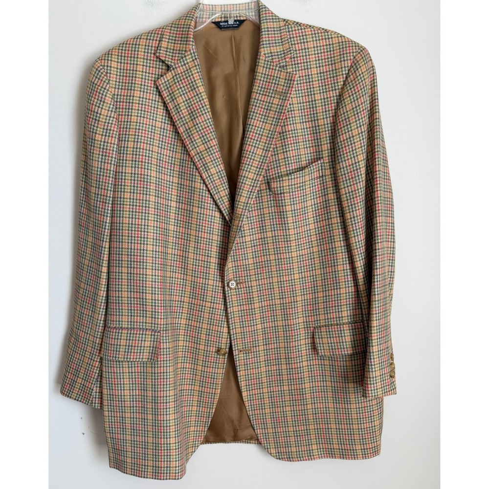 J. Press Presidential Wool Blazer Mens 43 Tall Tan Check Sport Coat